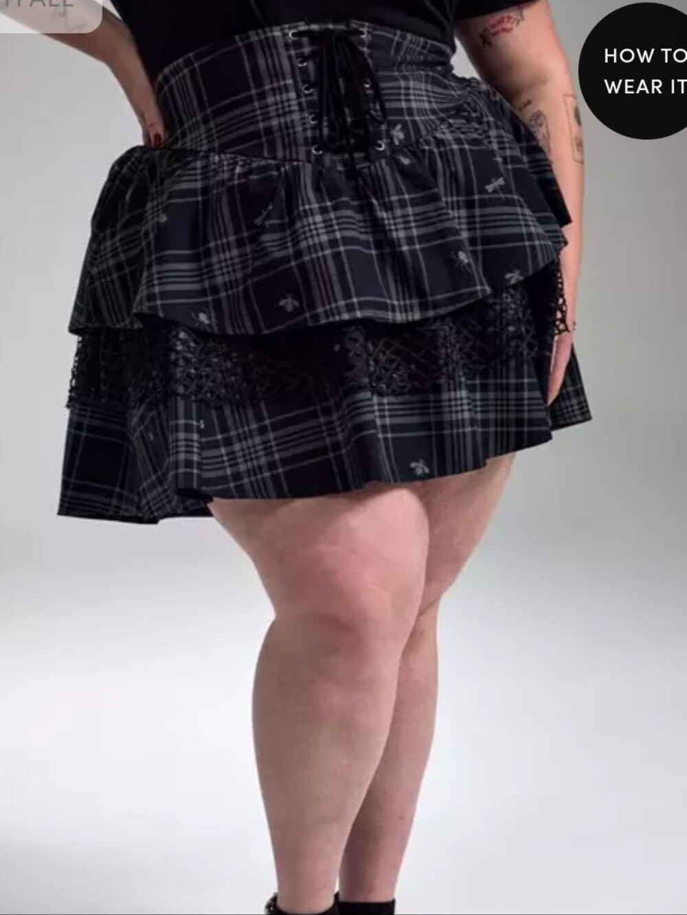 NWOT Torrid Nightfall Black Plaid Tiered Lace-Up Mini Skirt